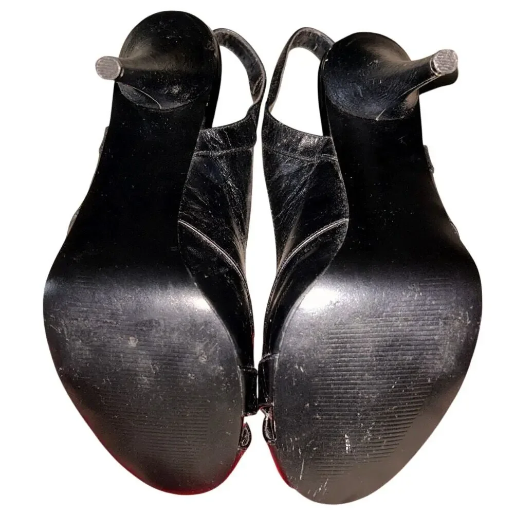 Steve Madden Black Leather Peep Toe Slingback Stiletto Heels 8 - Picture 6 of 8